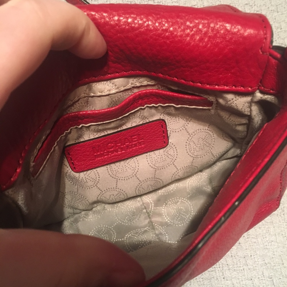Michael Kors Red Leather Mini Crossbody with Silver Logo - Picture 5 of 7